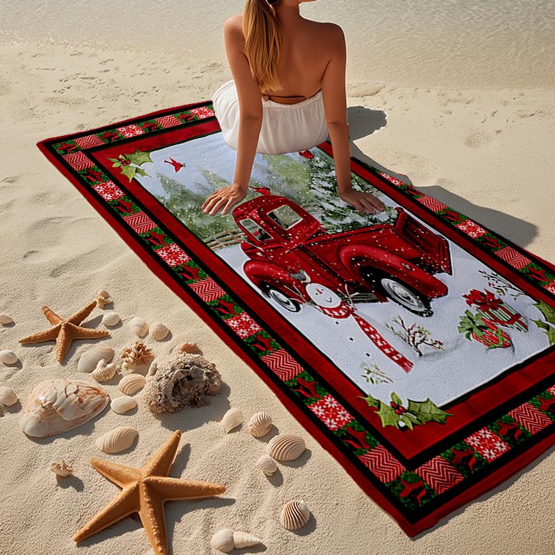 Christmas Vintage Truck Beach Towel, Super Soft Microfiber, Gift for Her/Him, Birthday, for Pool, Beach, Travel, Home Decor Fan gifts