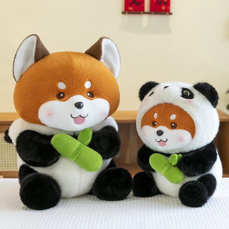 Bear Boy Round Plush Toy Children's Soothing Doll Panda Becomes Raccoon Home Ornament Bamboo Shoot Panda
