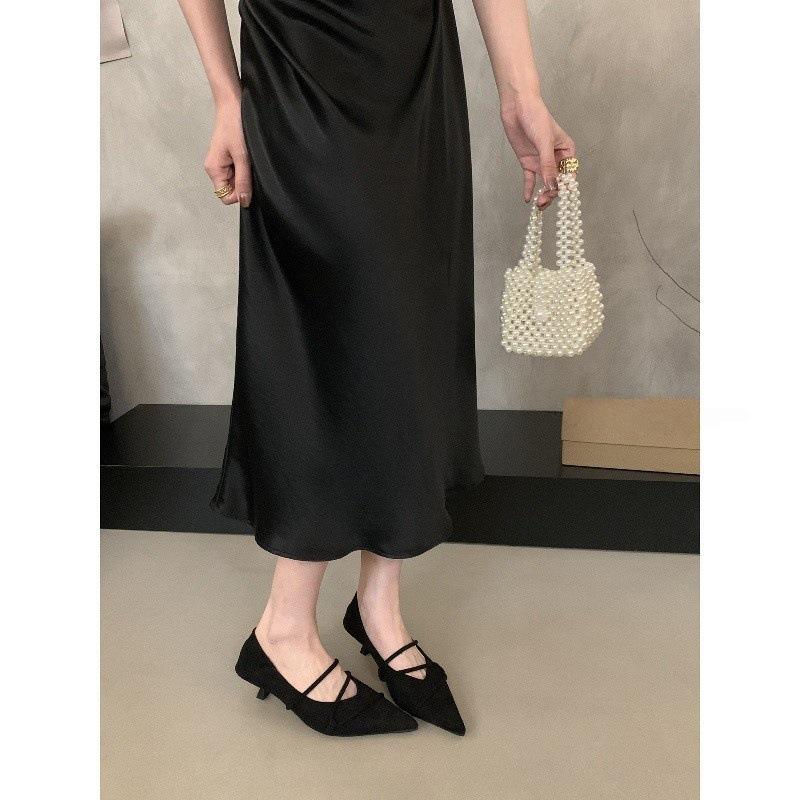 French retro suede pointed toe thin heel Mary Jane single shoes women's 2026 spring new commuter kitten and evening shoes
