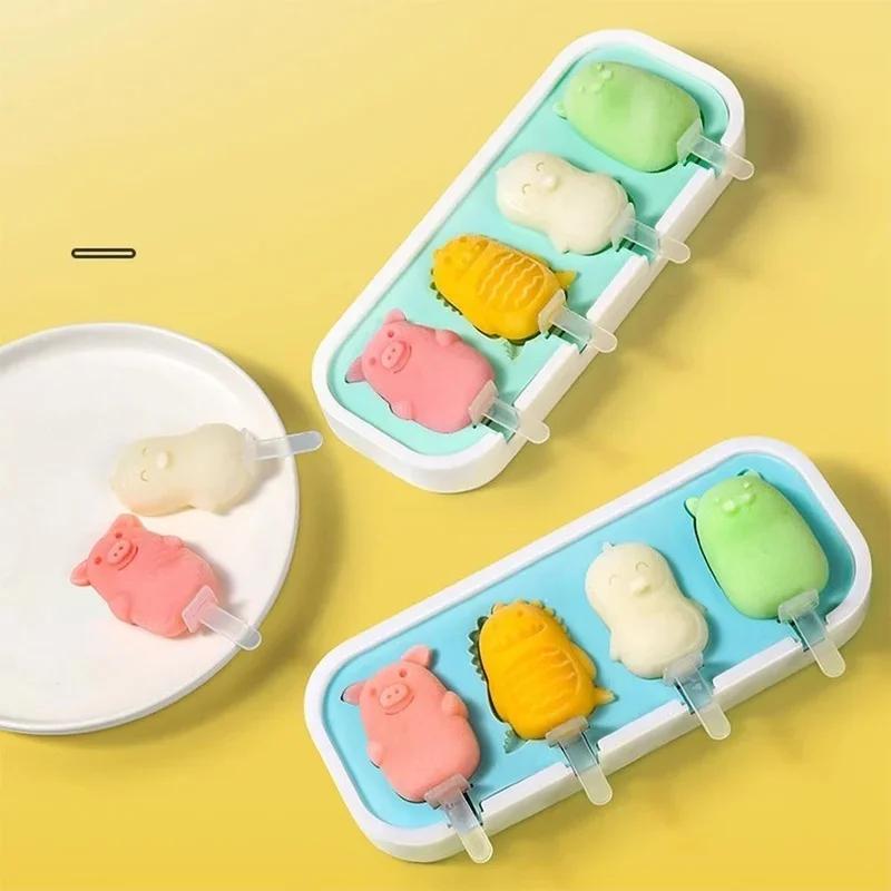 4 Cells Ice Cream Silicone Mold Summer Popsicle Mold Ice Pop Maker Fruit Juice Freezer Ice Tray Popsicle Molds Cake Baking Tools