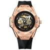 Luminous Sports Automatic Watch for Men Stainless Steel Case White Silicone Strap Skeleton Dial