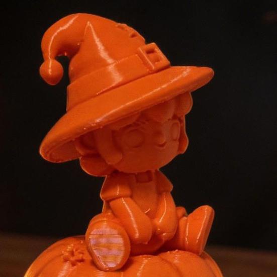 Pumpkin Girl Figurine 3D Printed Figurine, Spooky Witch Statue, Durable Halloween Ornament Sitting On for Party Decor