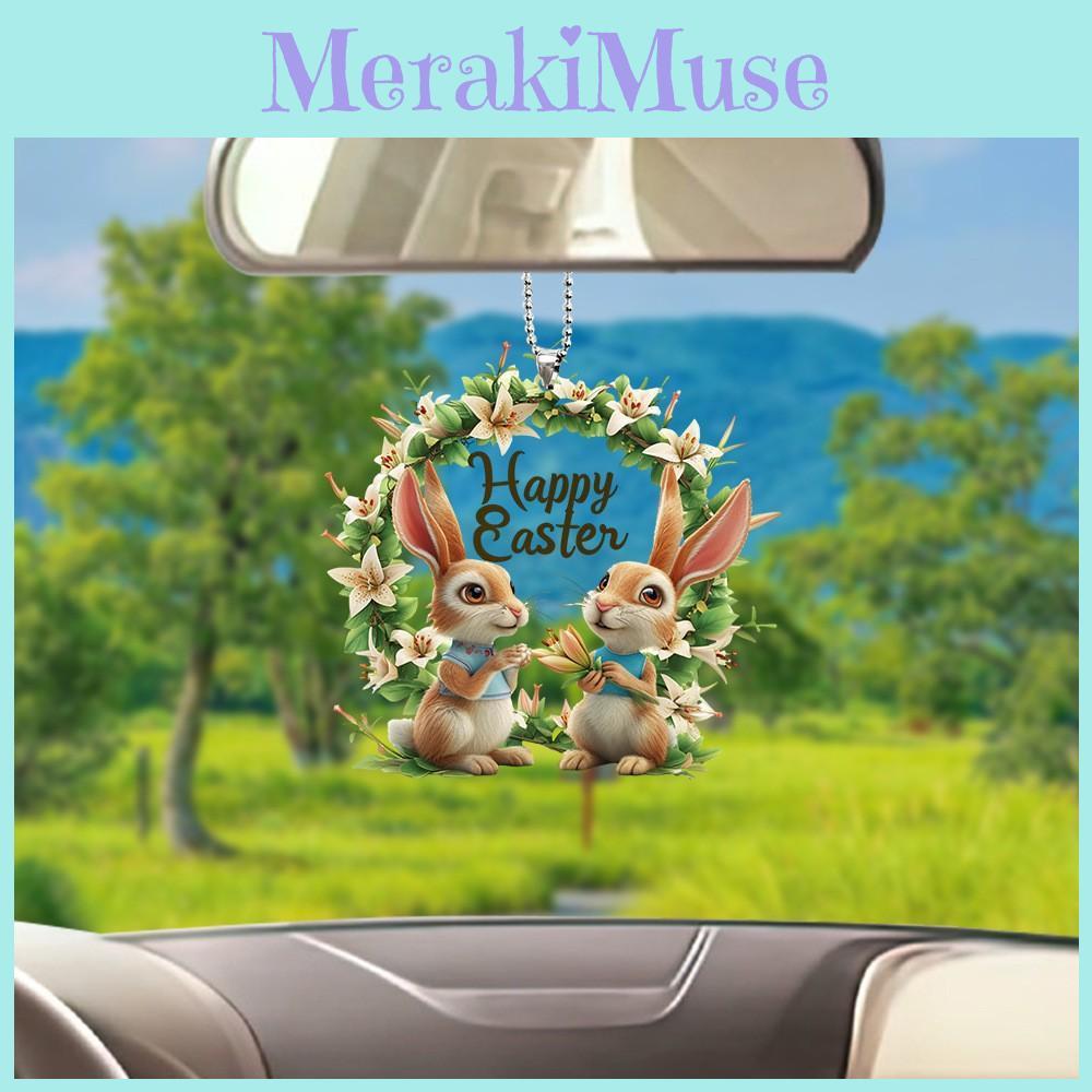 Colorful Acrylic Easter Bunny Egg Hanging Ornament Cute Cartoon Car Decor For Home
