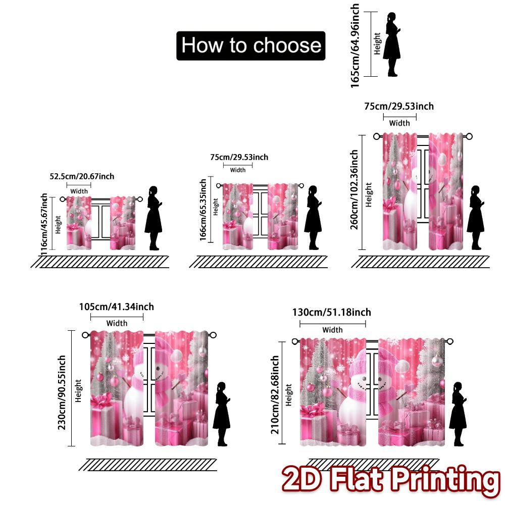 2pcs,Curtains Cute Pink Snowman Gifts Popular Curtain Cloth Durable 100% Polyester Fabric Curtains Gifts for Living Room,