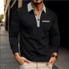 Men's Polo Shirt Button Solid Color Casual Long Sleeved T-shirt