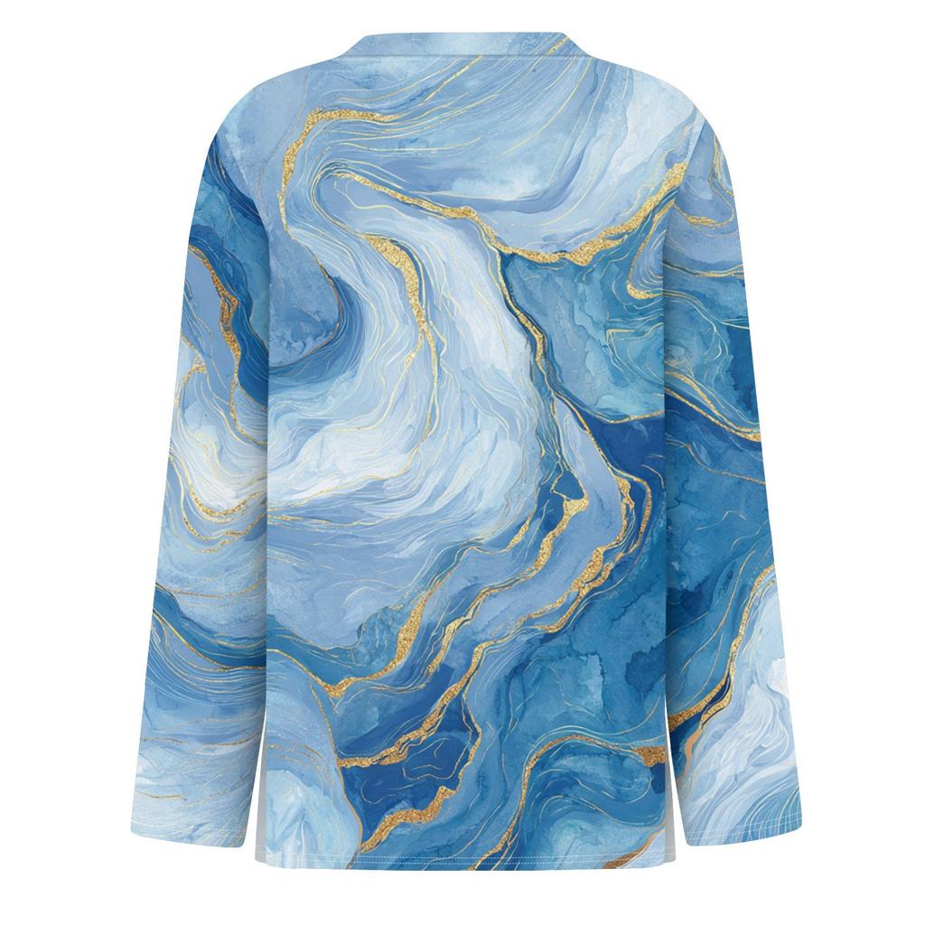 Women's Fashion Hem Slit Casual Floral Print Round Neck Long Sleeve Top
