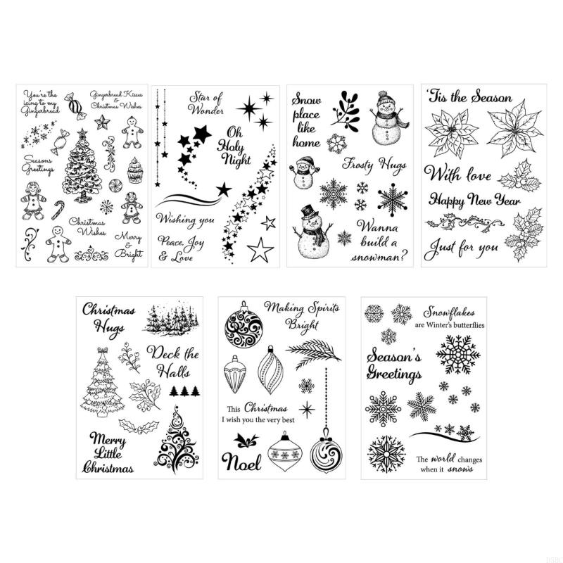 7Pcs Christmas Snowflakes Stamper Clear Silicone Stamper for Holiday Card Making
