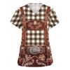 Women's V Neck Short Sleeve Work Shirt with Pockets Oktoberfest Print Top Medical Nurse Uniform Scrub Tee for Healthcare Professionals