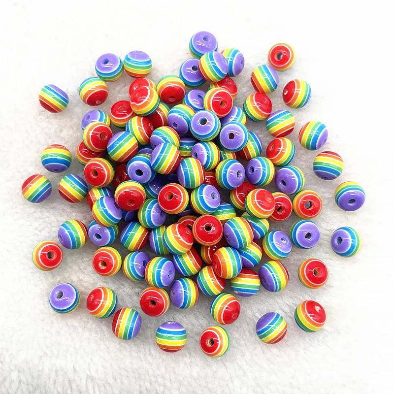 8/10/12mm Round Resin Beads Stripe Spacer Beads for Jewelry Making Children Handcraft Department DIY Bracelet Accessories