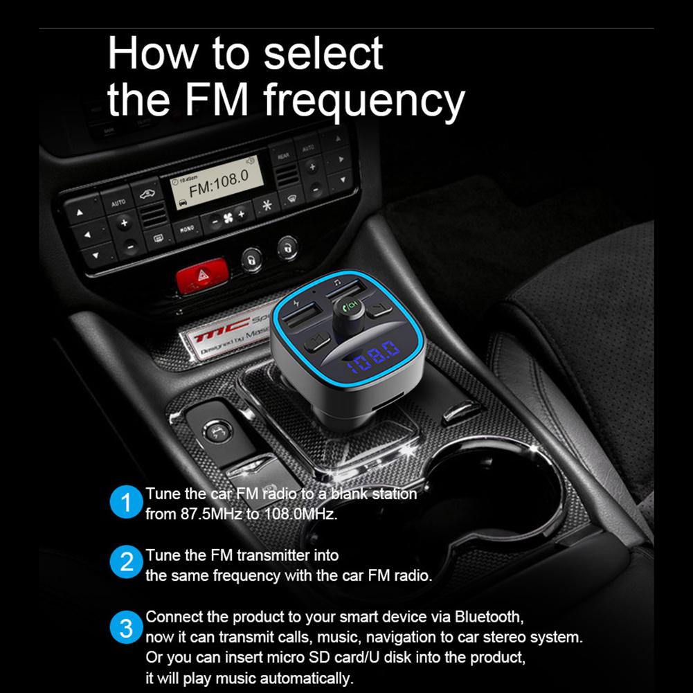 Portable Car Bluetooth-compatible 5.0 FM Transmitter MP3 Player Practical Multi-functional Classic Texture Dual USB