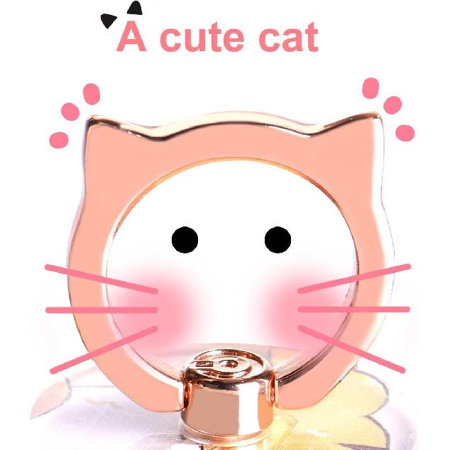 Cat Phone Ring Holder - EI Sonador Clear Cell Phone Ring Holder Transparent Stand Finger Grip (1 Silver + 1 Rose Gold Cat)