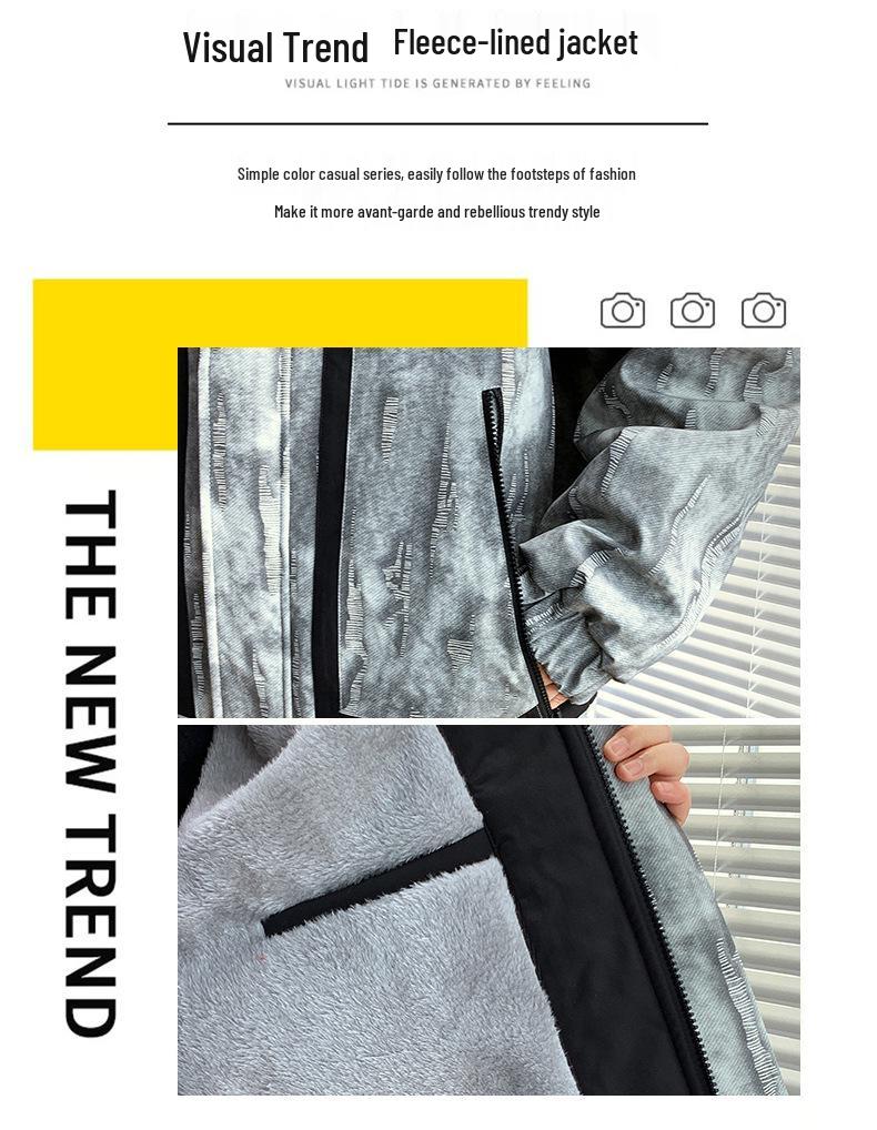 Men's Fleece-Lined Hooded Workwear Jacket - Autumn/Winter 2025 Trend, Windbreaker, High-End Feel, Loose Fit.