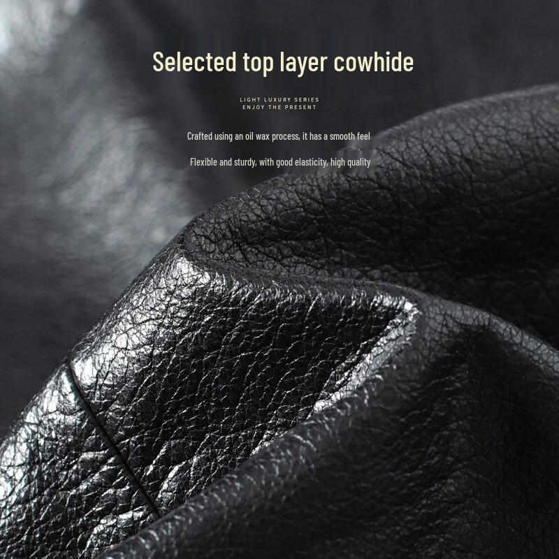 Futing Men's Premium Oil Wax Cowhide Genuine Leather Jacket