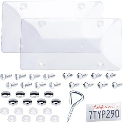 2 PCS Clear License Plate Covers, Unbreakable Novelty Licenses Plate Protect, License Plates Frame For Car Tag, Front And Back With Screws Caps