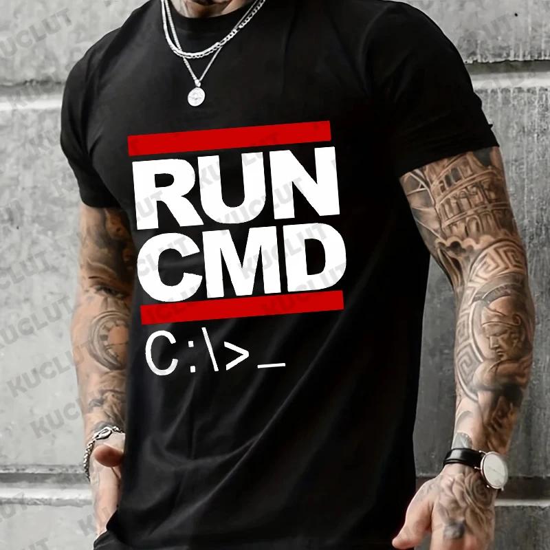 Men's T-shirts Run Cmd Computer Programmer Tshirts Funny Birthday Gift for Man Boyfriend Husband Summer 2024 Short Sleeve Tshirt