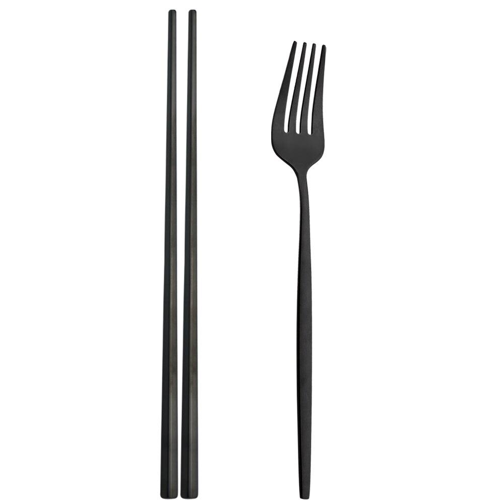 Black Stainless Steel Set Cutlery Dinner Fork Chopsticks Portable Dinnerware Set 2Pcs Silverware Western Kitchen Home Tableware