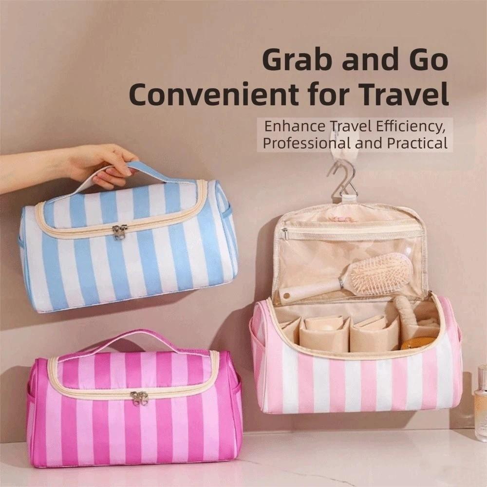 Striped Travel Storage Case Large Capacity Makeup Organizer Bag Travel Toiletry Bag Home Storage