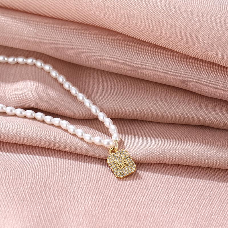 Light Luxury Freshwater Pearl Necklace Women'S High Value Simple And Versatile Micro-Inlaid M Brand Pendant Collarbone Chain