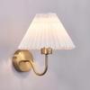 Wall Light with Pleated Fabric Shade, French Retro E27 Wall Lamp Bedroom Antique Brass Finish Wall Sconce for Living Room Study Corridor Dining Room