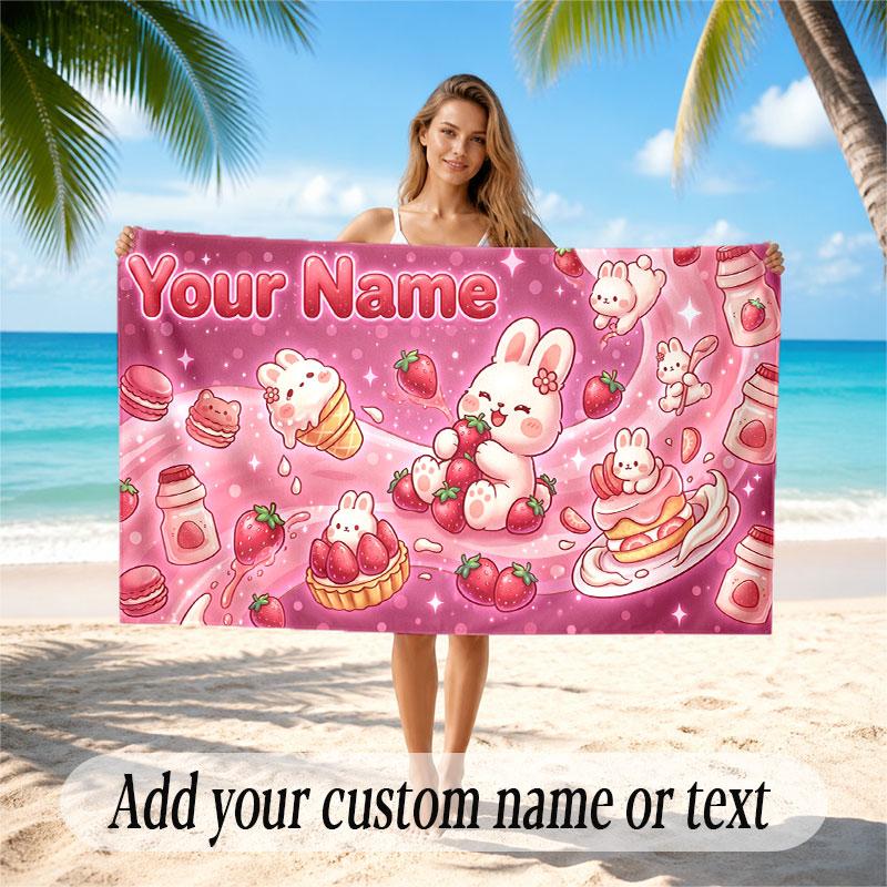 Cute Food Theme Soft Beach Towel Personalized Custom Name Text Towel Portable for Beach Pool Travel