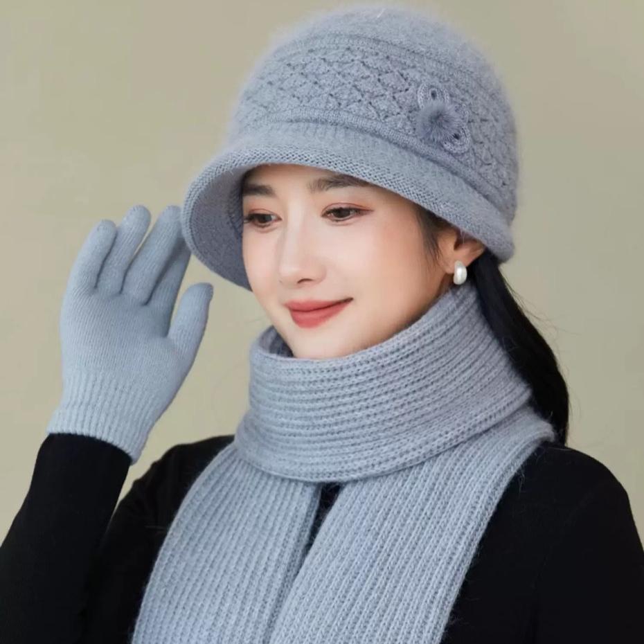 Elastic Furry Hat with Toggle Closure Lightweight Holiday Themed Cap for New Year's Celebration Handcrafted Warm Knit Headwear for Elderly Women