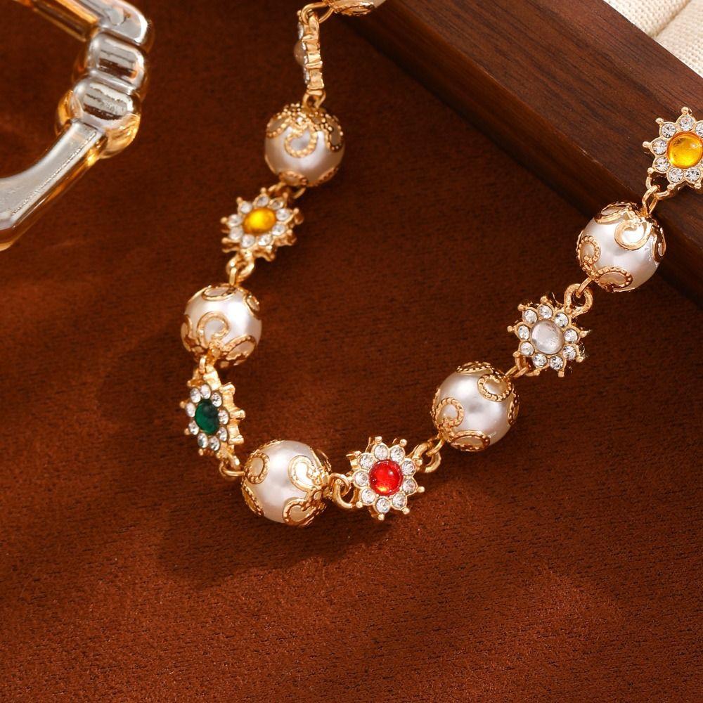 Ethnic Style Colorful Rhinestone Choker Beads String Imitation Pearl Clavicle Chain  Party