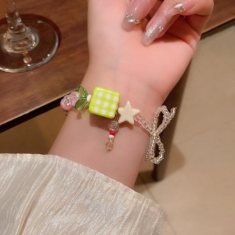 Дофаминовый цветной браслет с бусинами и бантом, женский, маленький, свежий, универсальный, в стиле мори, сладкий темперамент, украшение для девушки