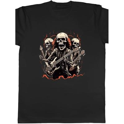 Rock N Roll Band Men'S T-Shirt Skeleton Gothic Guitar Music Tee Gift
