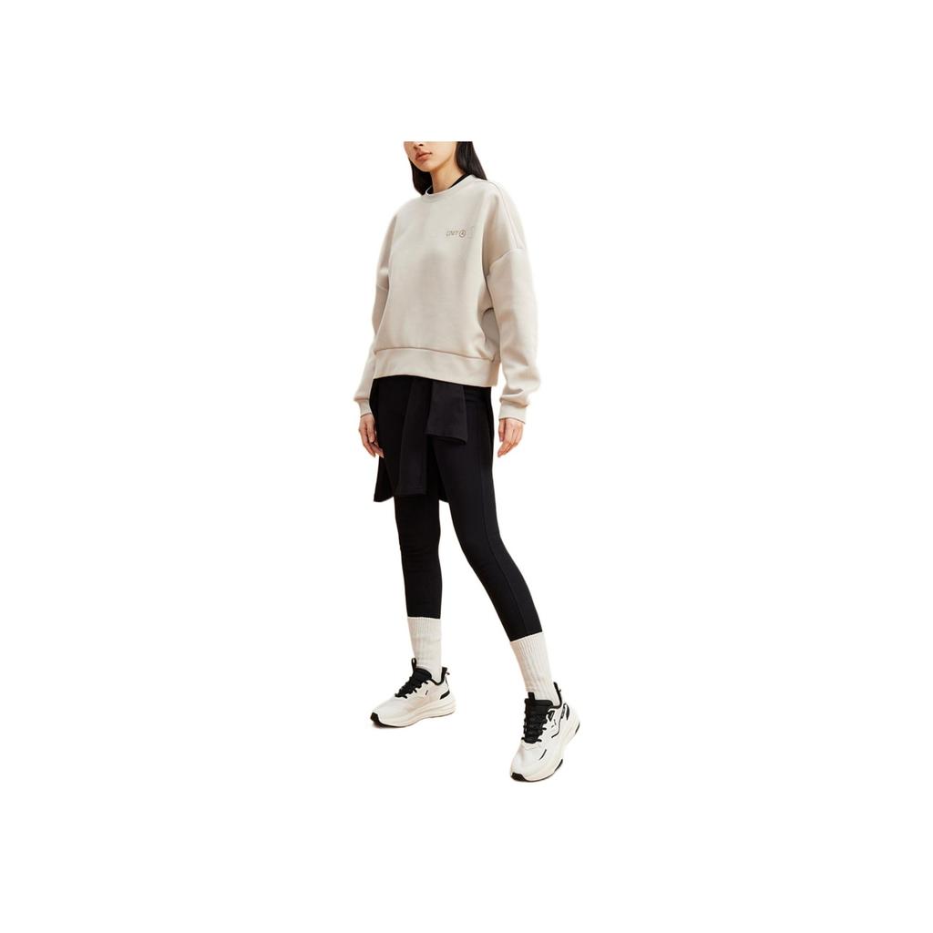 Anta Training Series Solid Color Round Neck Pullover Long Sleeve Sweatshirt Women Sweatshirt Light-Gray 962237745-1