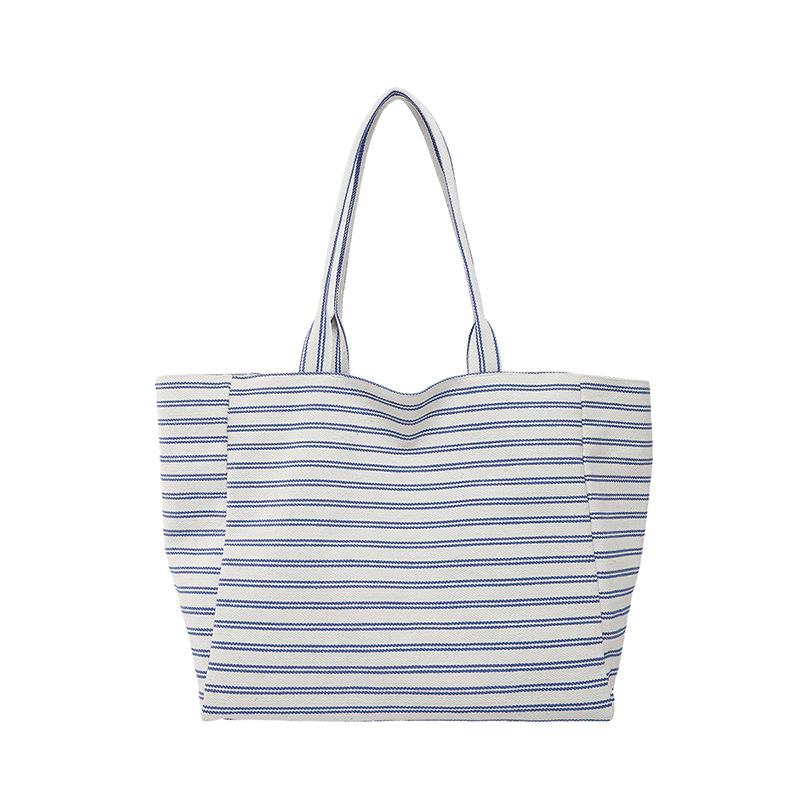 Striped canvas bag new tote leisure bag shoulder large capacity tote bag shopping bag