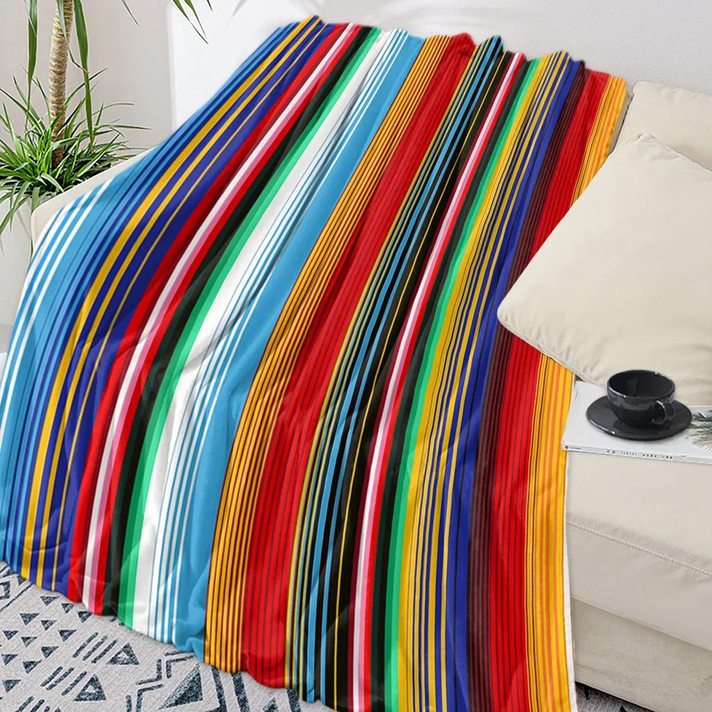 Colorful Mexican Stripe Throw Blanket Soft Flannel for Kids Warm Sofa Bedspread Portable Home Textile