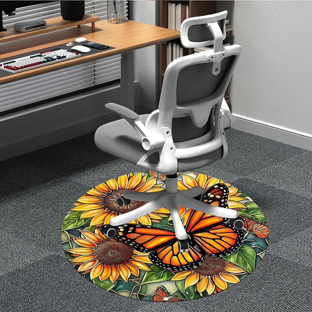 

1PC Butterfly Sunflower Office Round Area Rug, Indoor Mat Suitable For Office, Under Office Chairs Bedroom Living Room Home Decor, Room DecoT1223060 80cm by 80cm