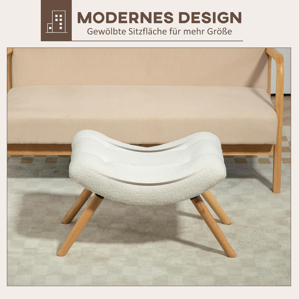 Moderner Hocker mit Fleecebezug und Holzbeinen, gepolstert, für Wohnzimmer, Schlafzimmer, Flur, Cremeweiß