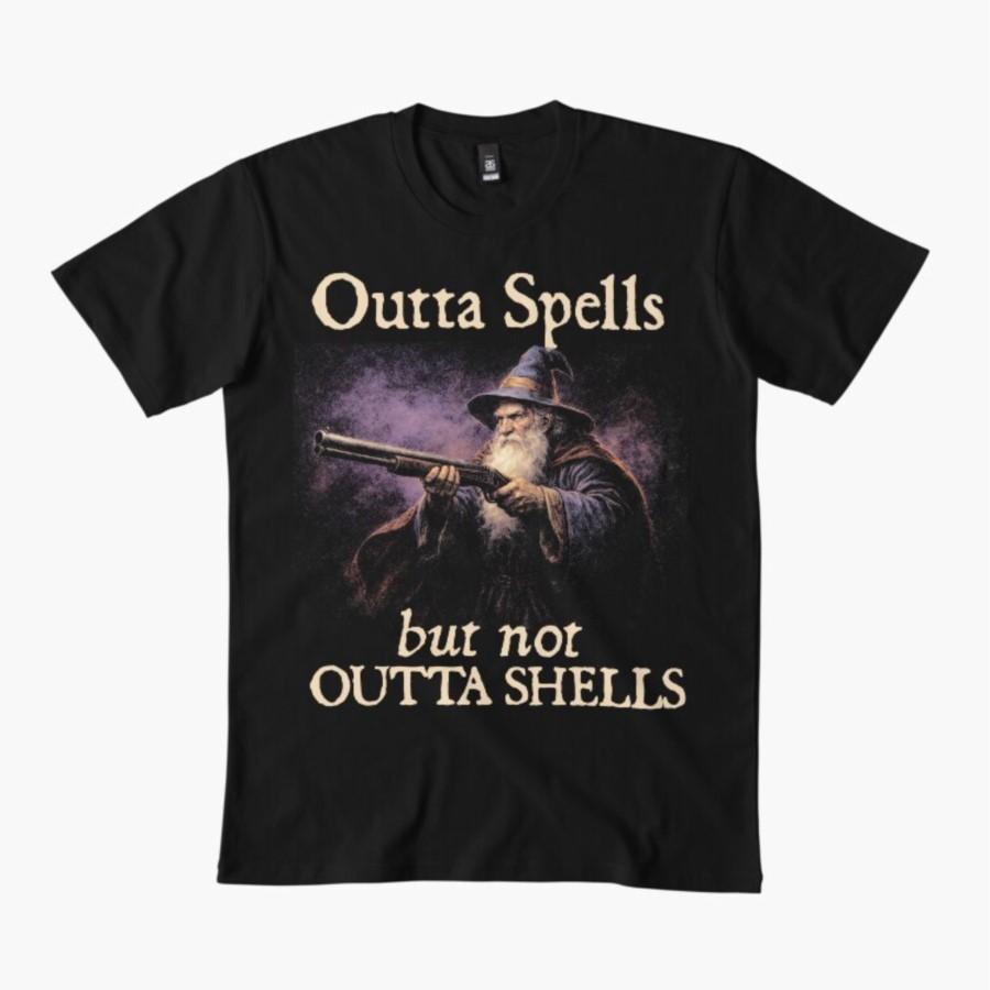 

Funny wizard meme Outta spells but not outta shells T-shirt For Men Women 100% Cotton T Shirts Short Sleeve Tops 0102-3 - Men... S разноцветный