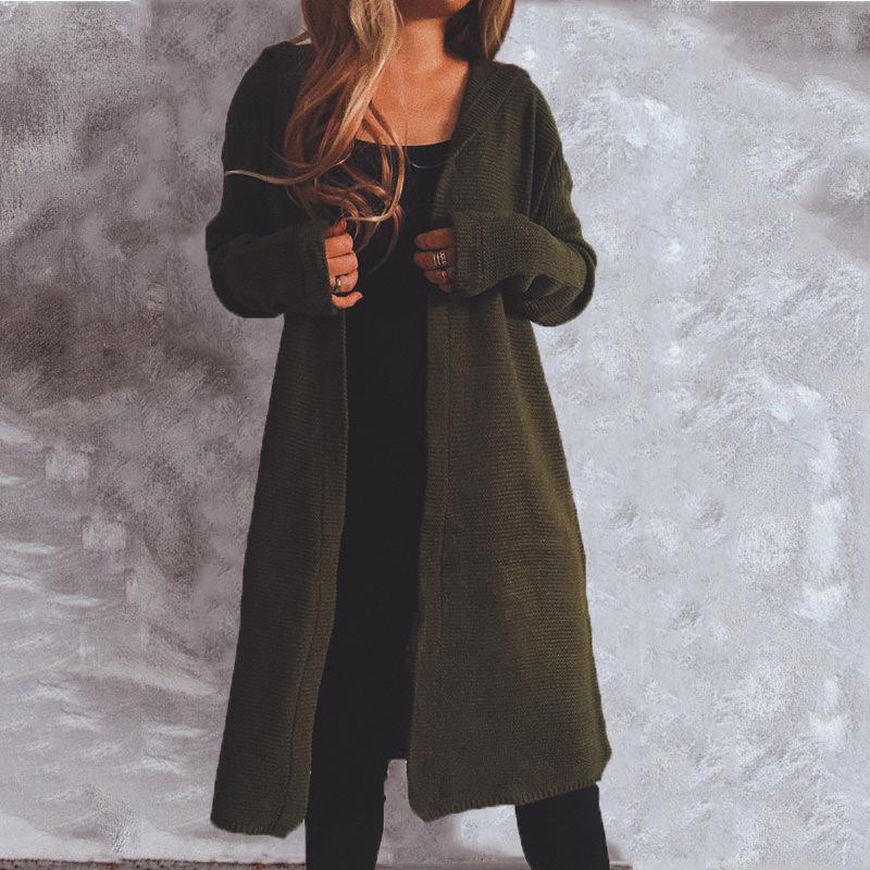 Autumn and winter new casual simple long sleeved button hooded sweater cardigan jacket for women 3530 EMA