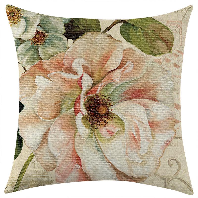 New Retro Flower Series Linen Pillowcase Jit Car Sofa Lumbar Pillow Cushion