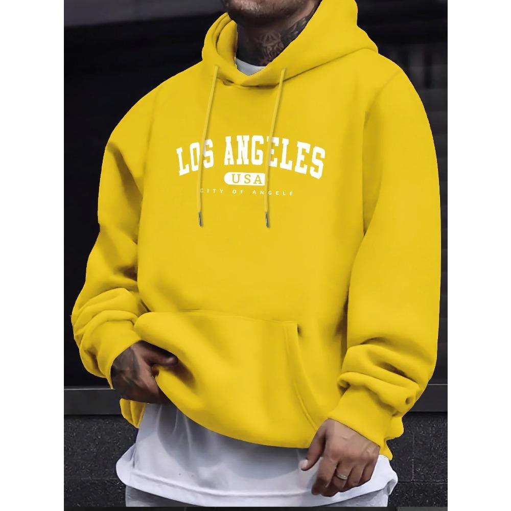 Los Angeles Usa Print Men_s Long Sleeve Drawstring Print Hoodies Tshirt COTTON For Men Casual Autumn Winter