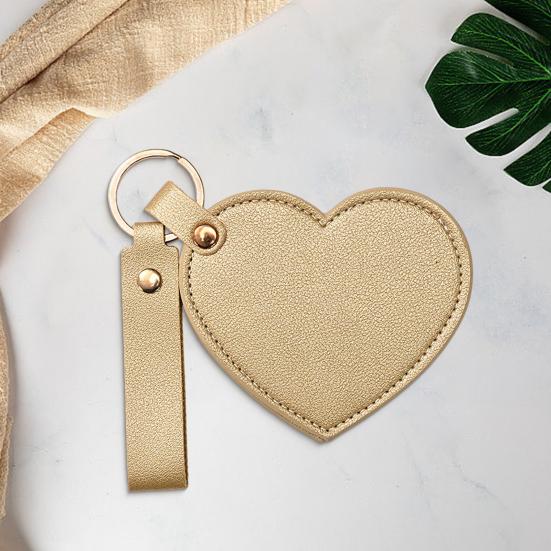 Love Heart Shape Makeup Mirror Waterproof Faux Leather Vanity Mirror Keychain Portable Travel Women Handheld Cosmetic Mirror Bag Pendant