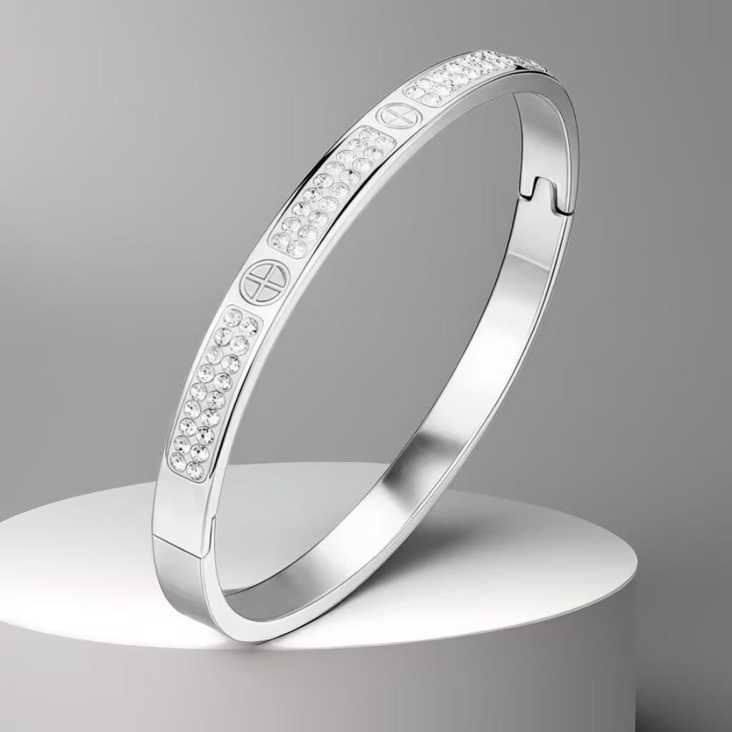 European & American Gold Titanium Steel Women s Bracelet, High-End, Colorfast, Stainless Steel with Diamond Inlay.