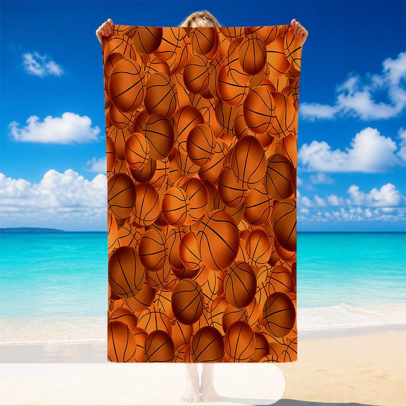 Quick Dry Beach Towel Basketball Pattern, Lightweight Absorbent Towel for Pool Beach Vacation Use