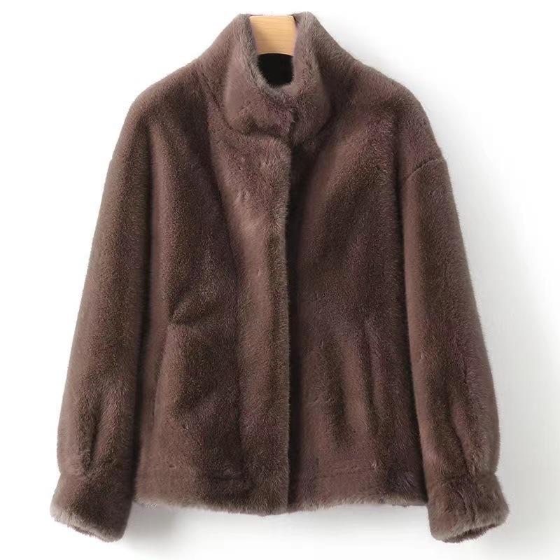 Autumn and winter new imitation velvet fur stand-up collar short top women's cotton fur coat thickened