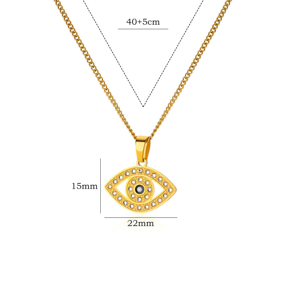Rhinestone Zircon Evil Eye Pendant Necklace For Women Gold Color Stainless Steel Turkey Eye Necklace Female Lucky Jewelry Gift