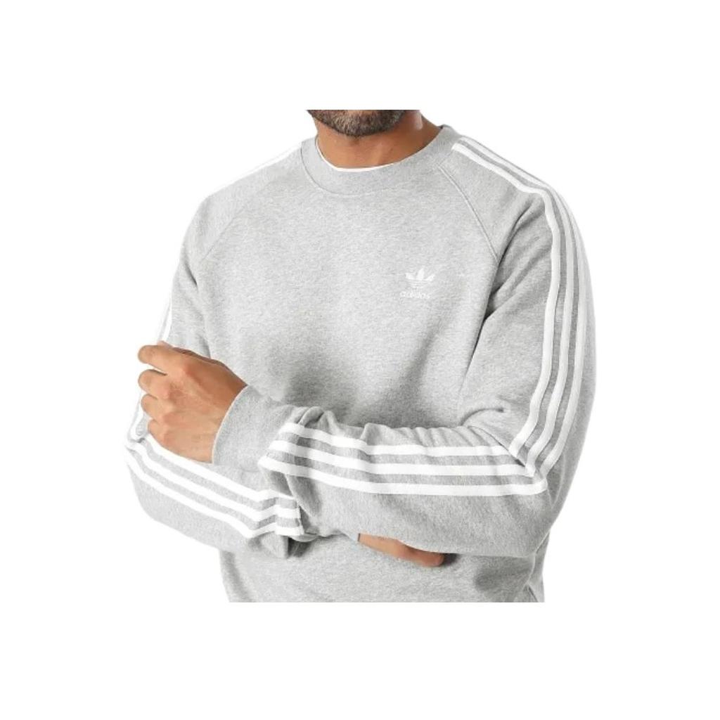 Adidas Originals Three Stripes Color Block Logo Crew Neck Long Sleeve Sweatshirt Men Sweatshirt Gray IM4514
