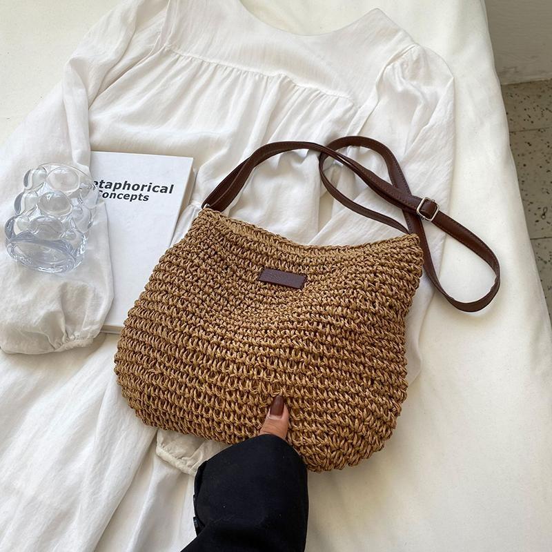 Sommer Rattan Stroh Tasche für Frauen Gestrickte Strand Tasche Böhmen Stil Umhängetasche Urlaub Schulter Taschen