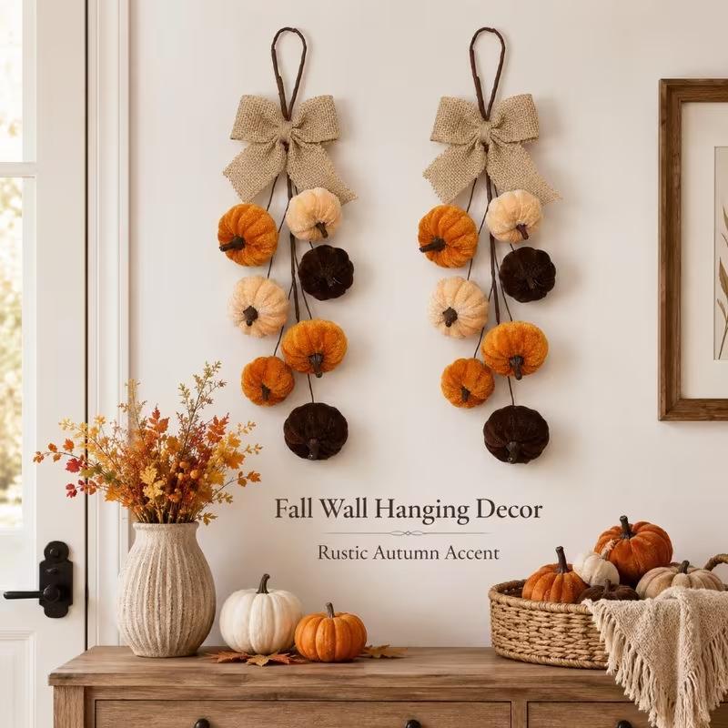 1Pc Pumpkin-Shaped Wall Hanging Decoration Velvet Pumpkin Bow Hanging Water Drop Ornament For Home Barn Party Decoration