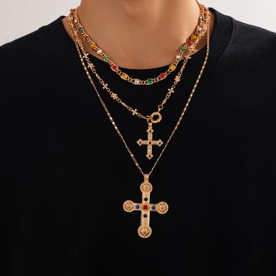 Ingemark Luxusní Vintage Řetízek s Kamínky Řetízek s Imitací Perel Náhrdelník pro Ženy Punkový Křížový Přívěsek Choker Křesťanské Šperky