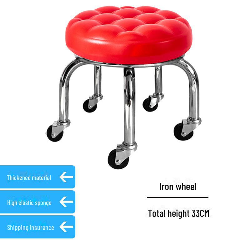 Silent Mobile Beauty Stool with Universal Wheels - Multifunctional, Low-Profile, Round Design for Home or Studio Use.