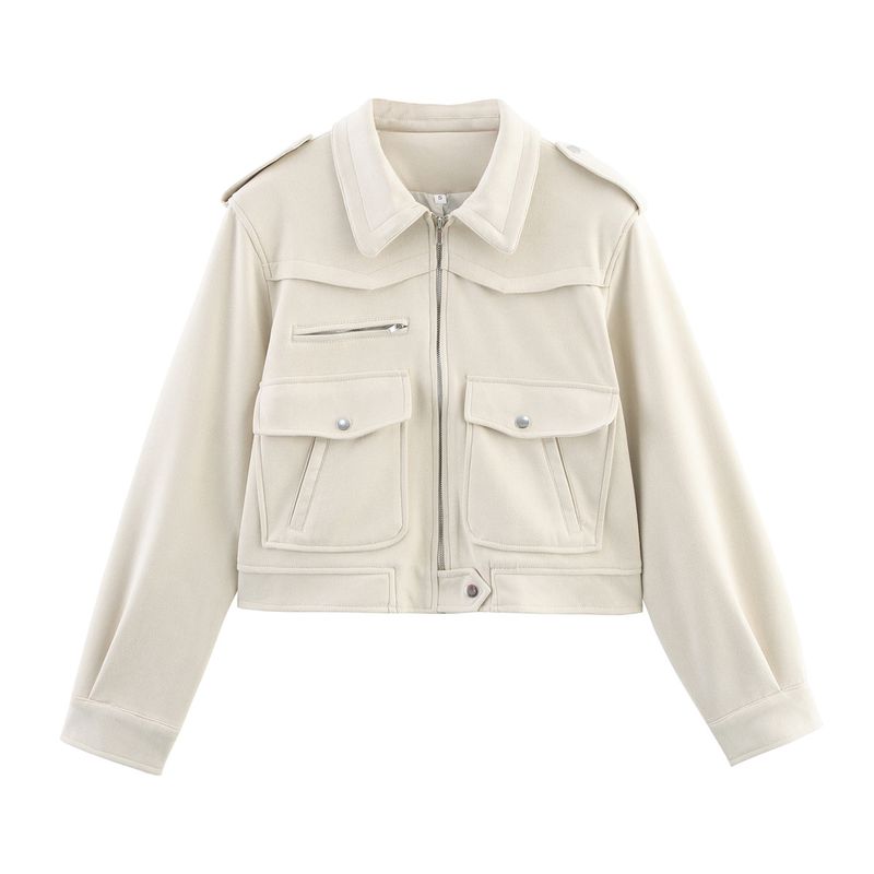 

Kaslead New Women clothes Western Style Fashion Simple and Versatile Pocket Decoration Suede Jacket Picture Color L