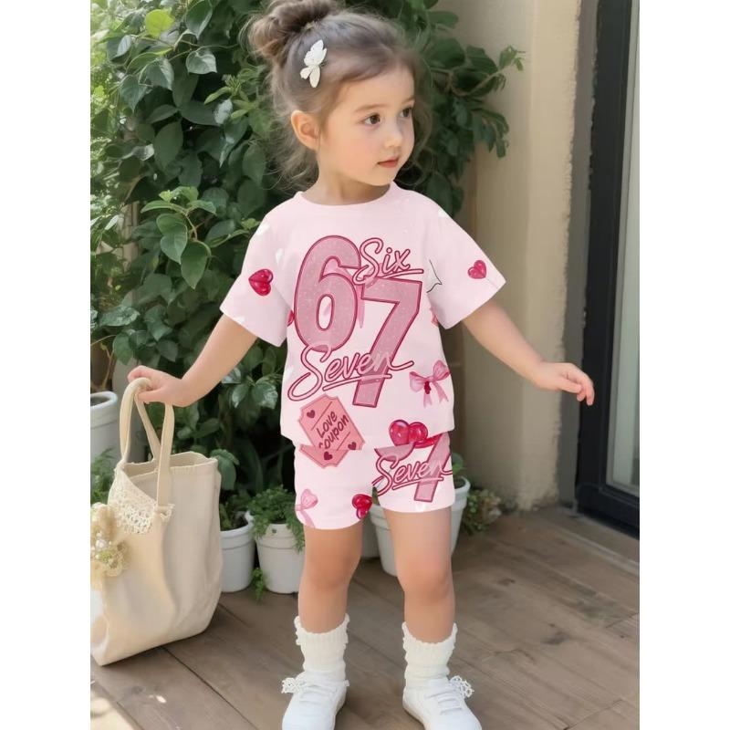 Set Estivo Bambino 2 Pezzi Casual Sportivo Tendenza Stampa 3D Girocollo T-shirt e Pantaloncini