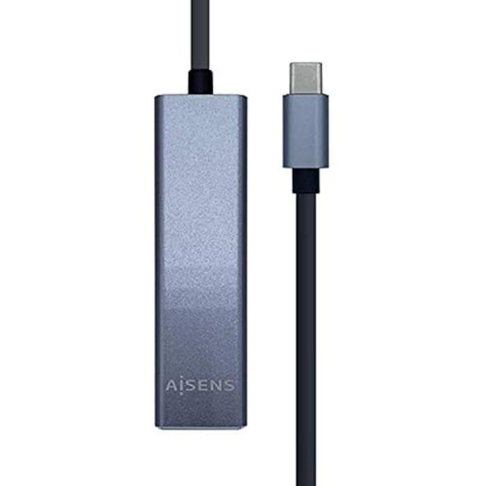 AISENS - A109-0396 - Convertisseur USB3.1 Gen1 USB-C vers Ethernet Gigabit 10/100/1000 Mbps + Hub 3xUSB3.0, Gris, 15 cm
